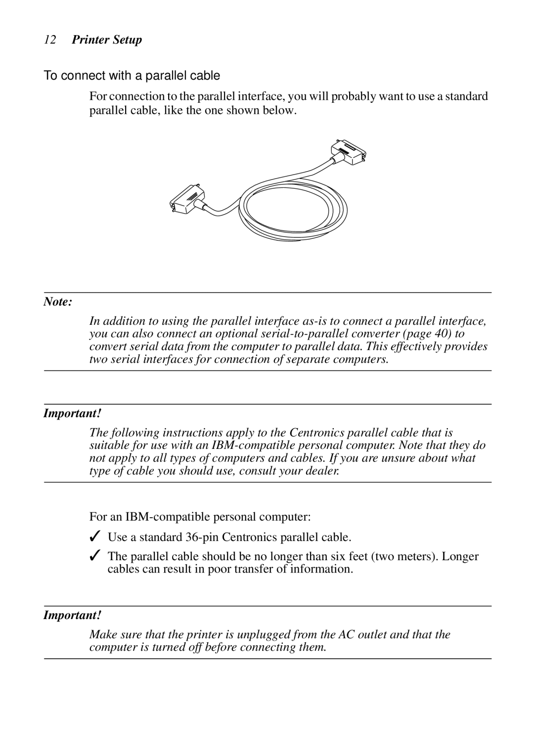 Star Micronics LC-8021 manual To connect with a parallel cable 