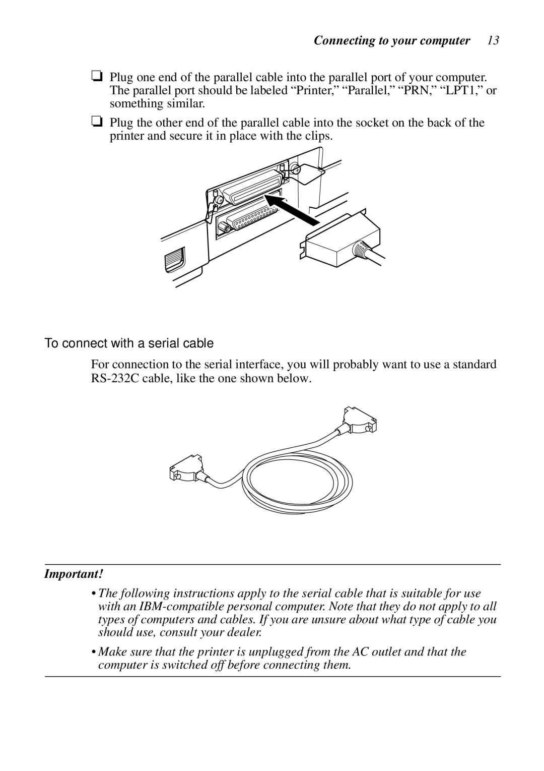 Star Micronics LC-8021 manual To connect with a serial cable 