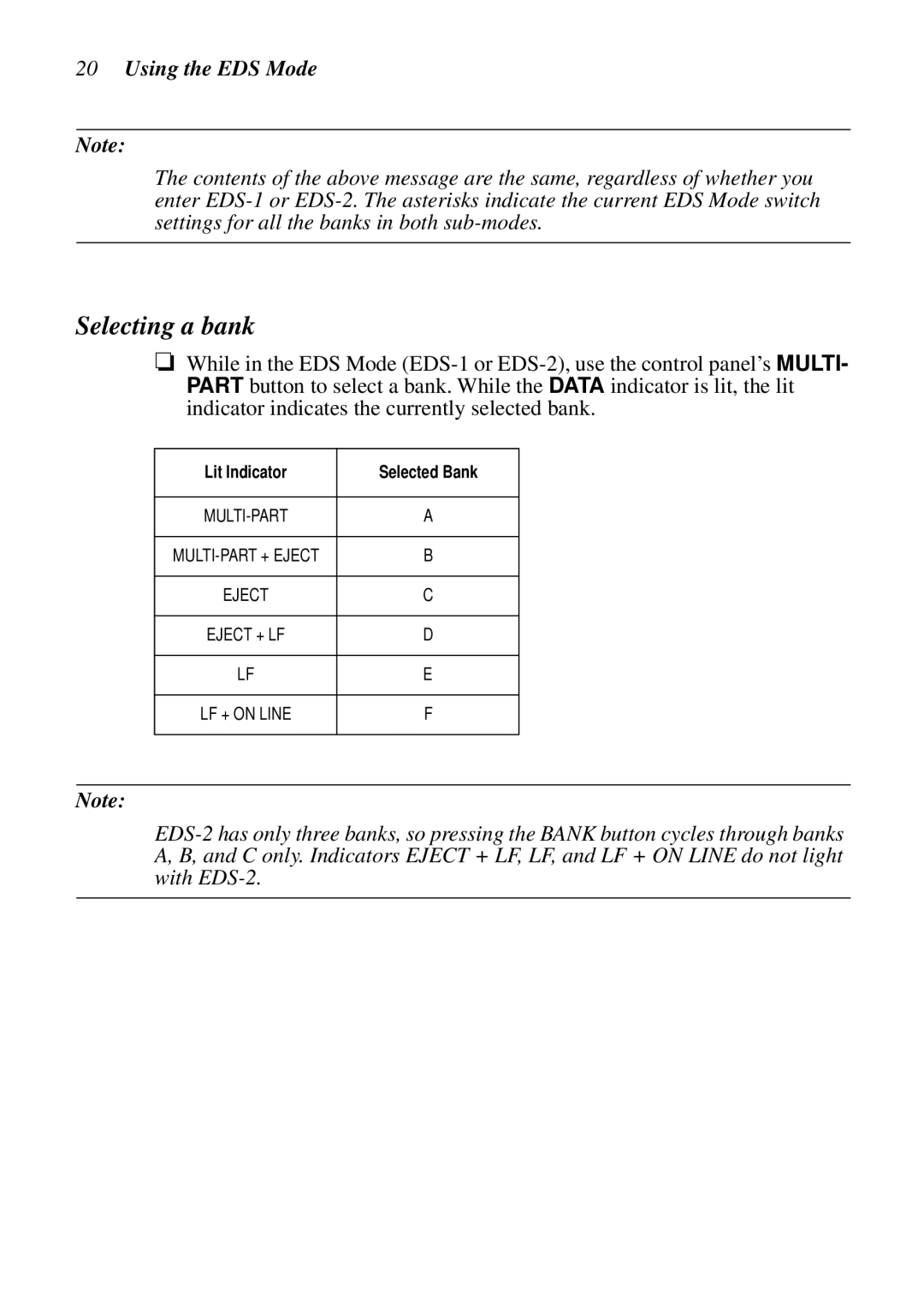 Star Micronics LC-8021 manual Selecting a bank, Using the EDS Mode 