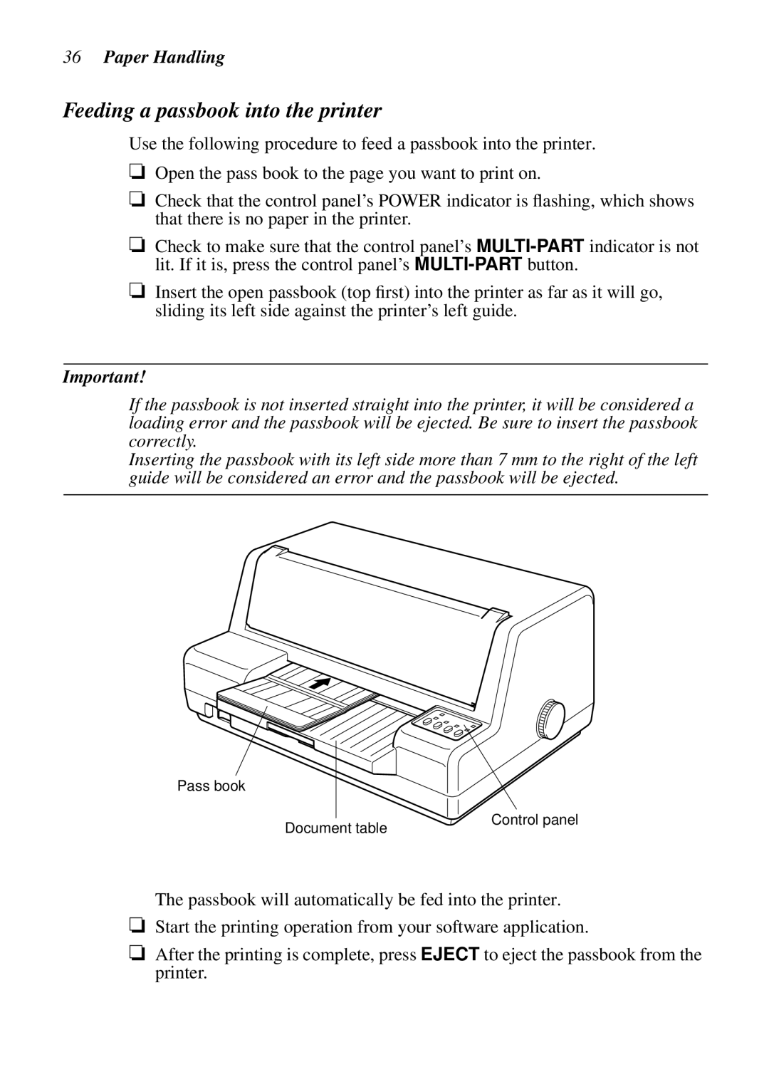 Star Micronics LC-8021 manual Feeding a passbook into the printer 