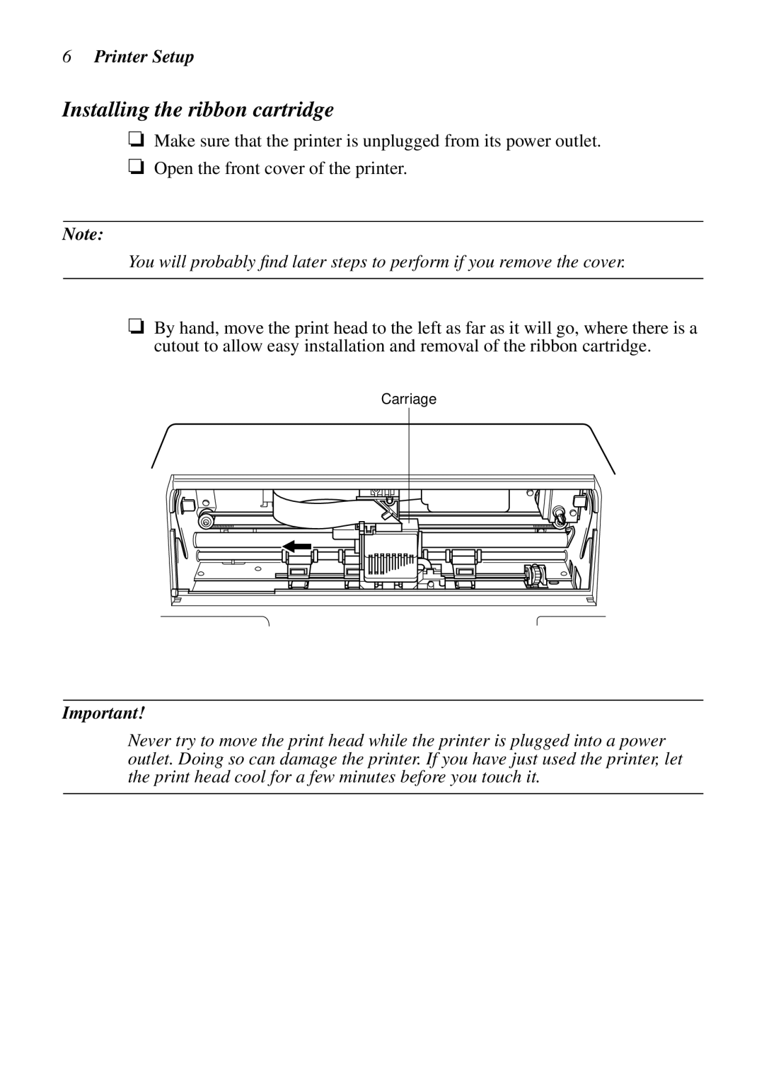 Star Micronics LC-8021 manual Installing the ribbon cartridge, Printer Setup 