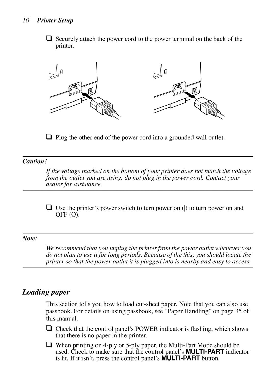 Star Micronics LC-8021 manual Loading paper, Printer Setup 