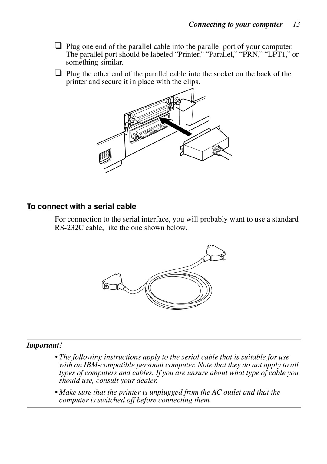 Star Micronics LC-8021 manual To connect with a serial cable, Connecting to your computer 