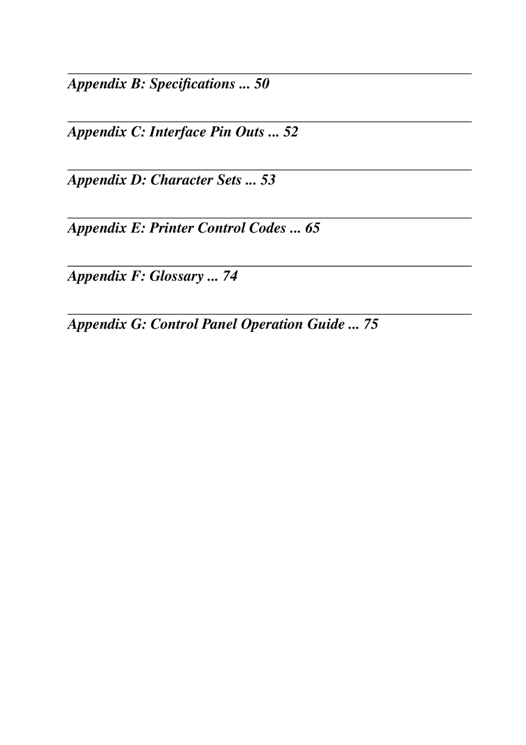 Star Micronics LC-8021 manual Appendix B Speciﬁcations Appendix C Interface Pin Outs 