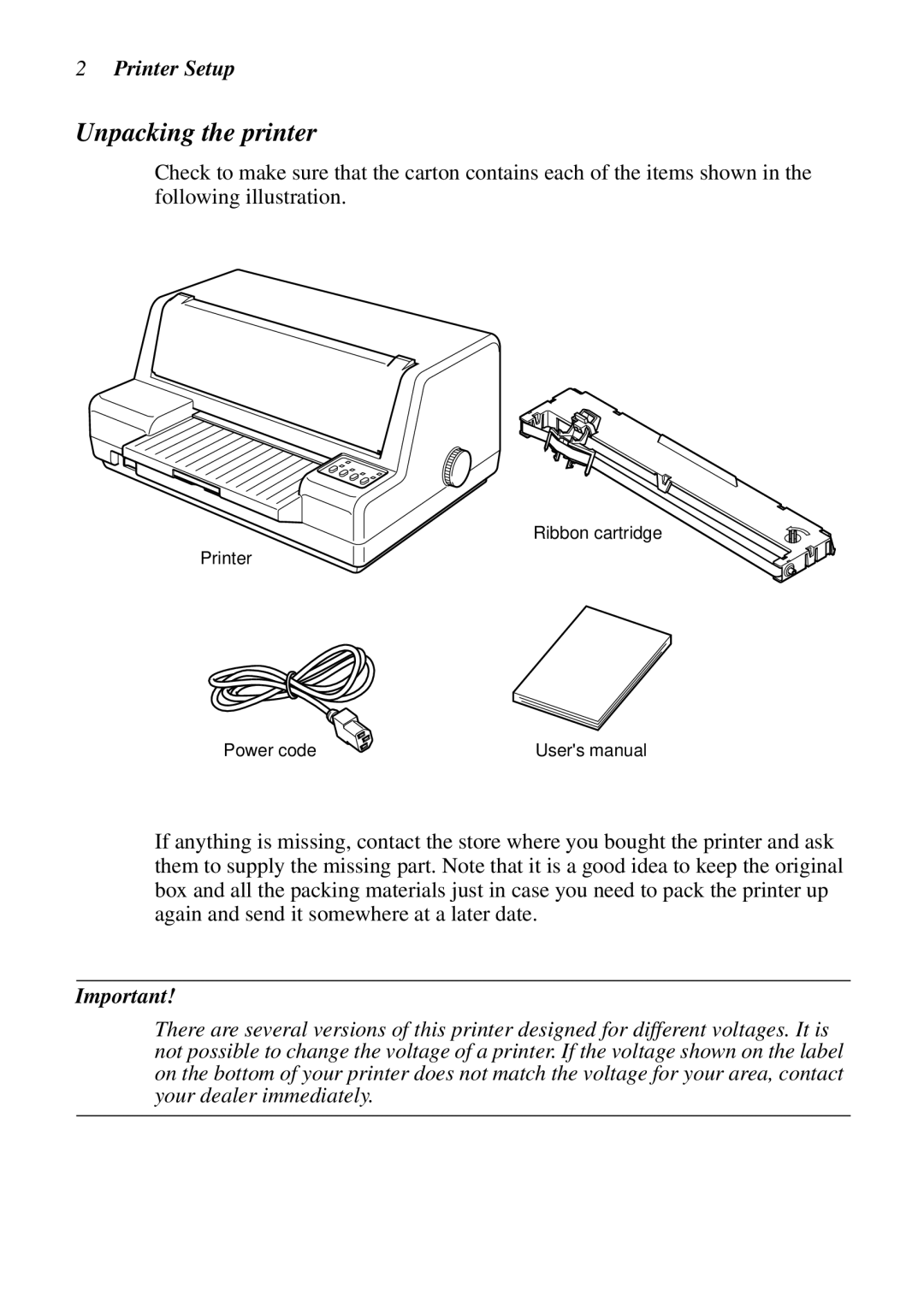 Star Micronics LC-8021 manual Unpacking the printer, Printer Setup 
