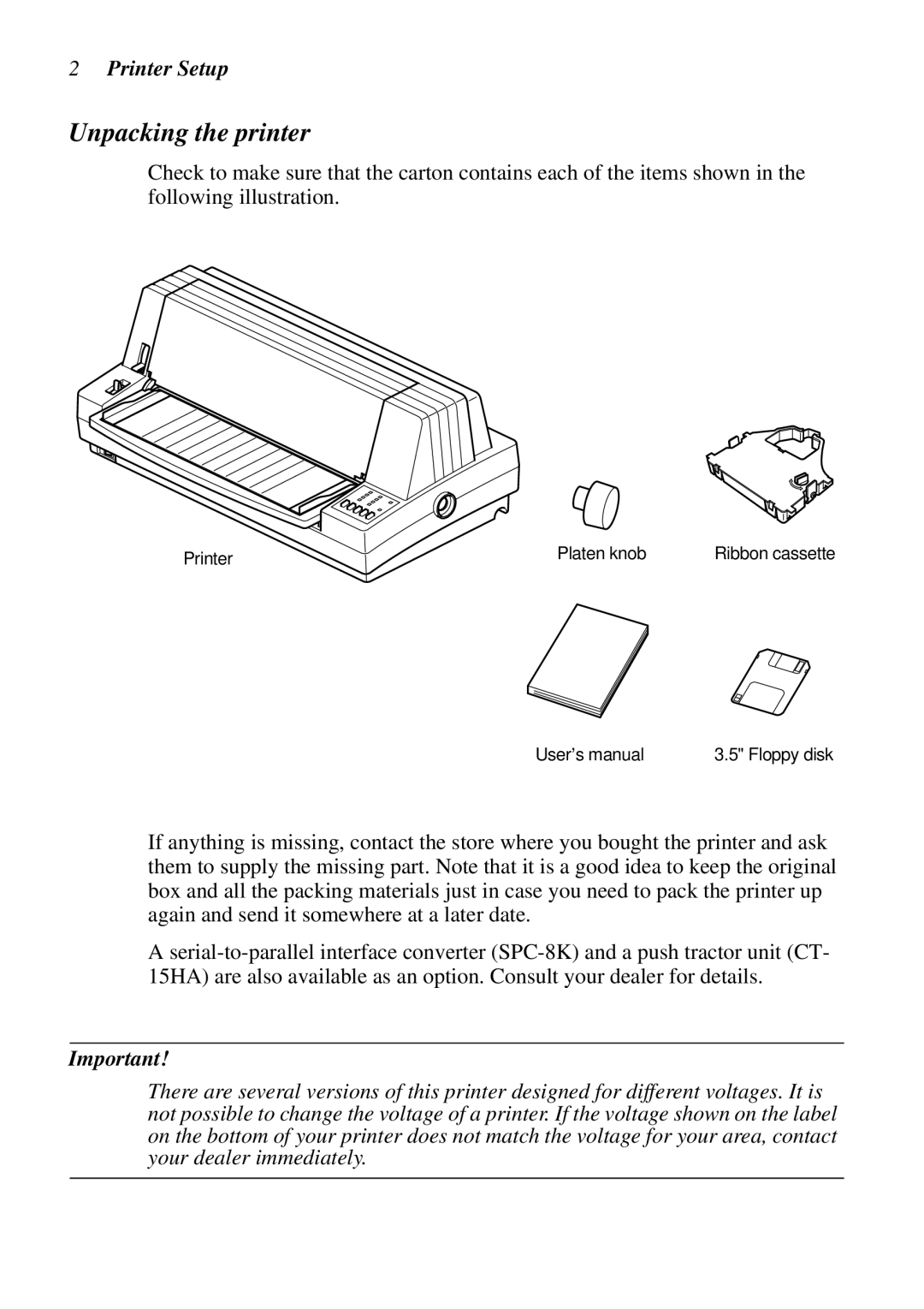 Star Micronics LC-8521 user manual Unpacking the printer, Printer Setup 