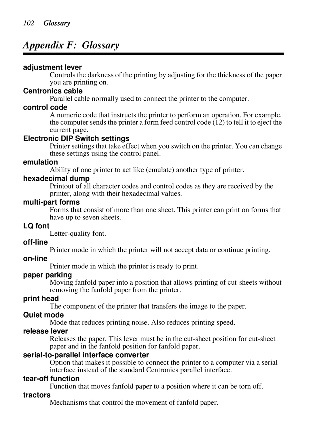 Star Micronics LC-8521 user manual Appendix F Glossary 