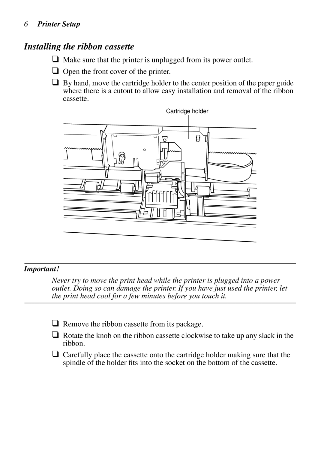 Star Micronics LC-8521 user manual Installing the ribbon cassette 