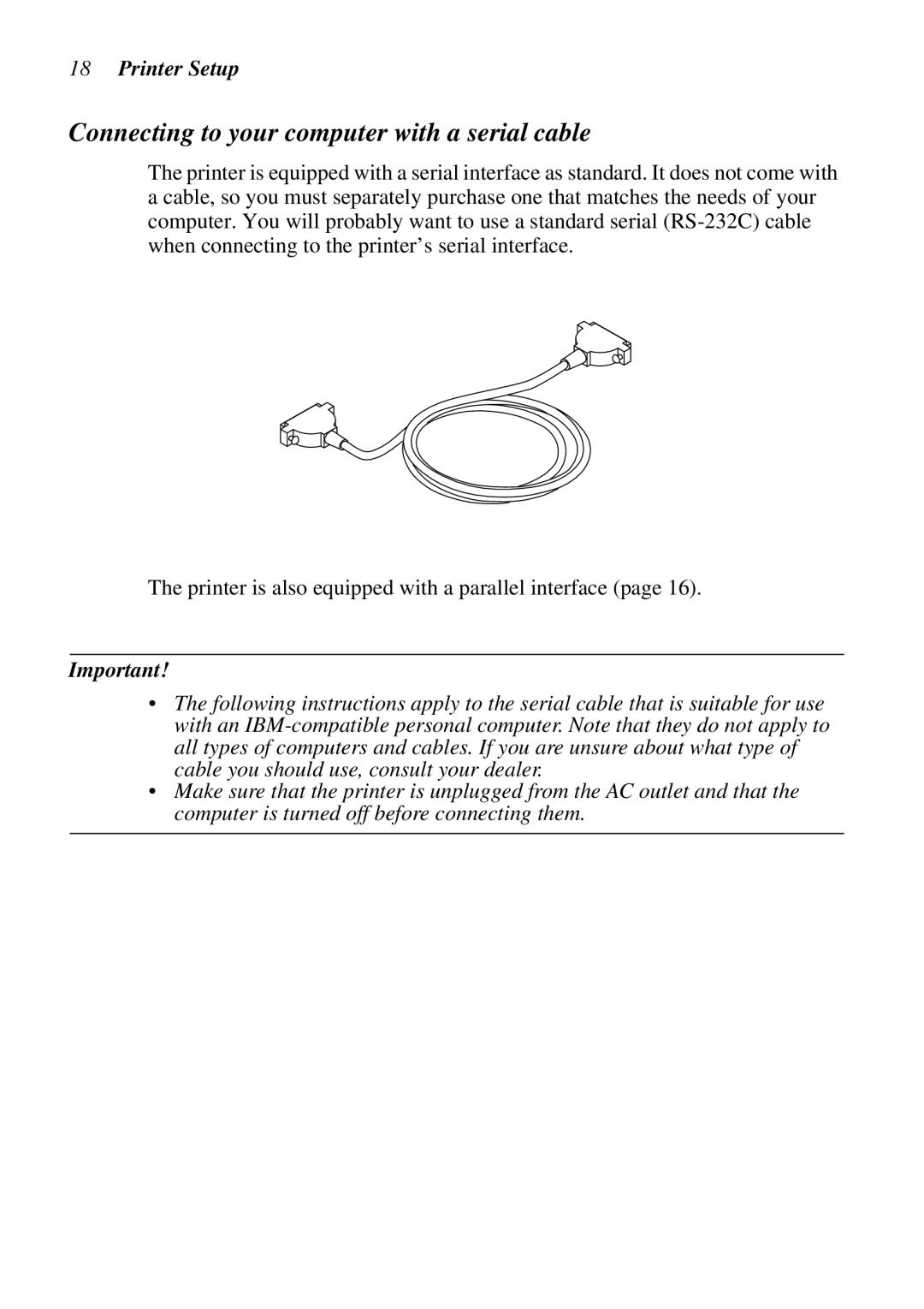 Star Micronics LC-8521 user manual Connecting to your computer with a serial cable 