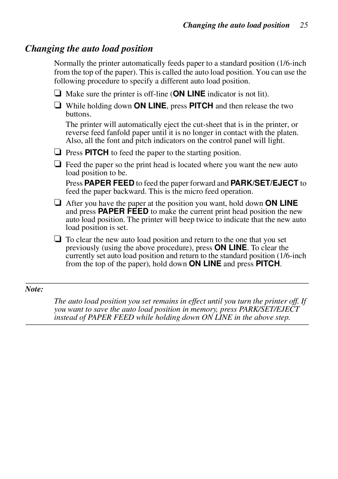 Star Micronics LC-8521 user manual Changing the auto load position 