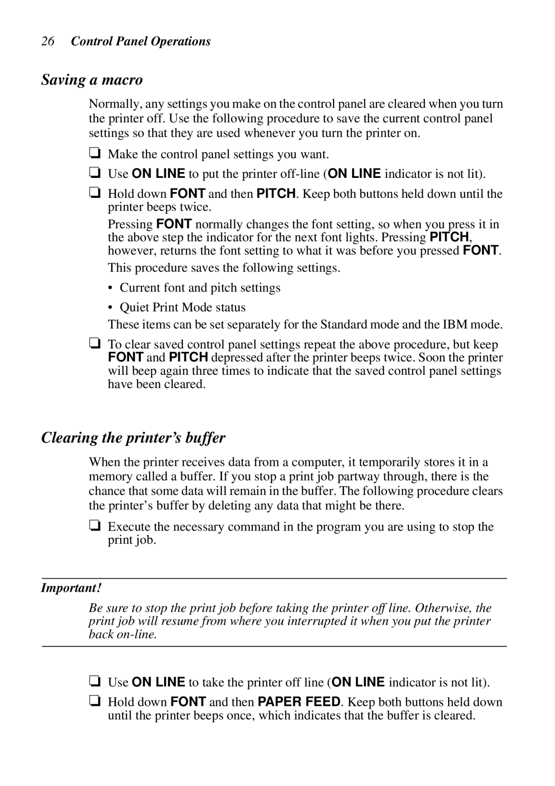 Star Micronics LC-8521 user manual Saving a macro, Clearing the printer’s buffer 