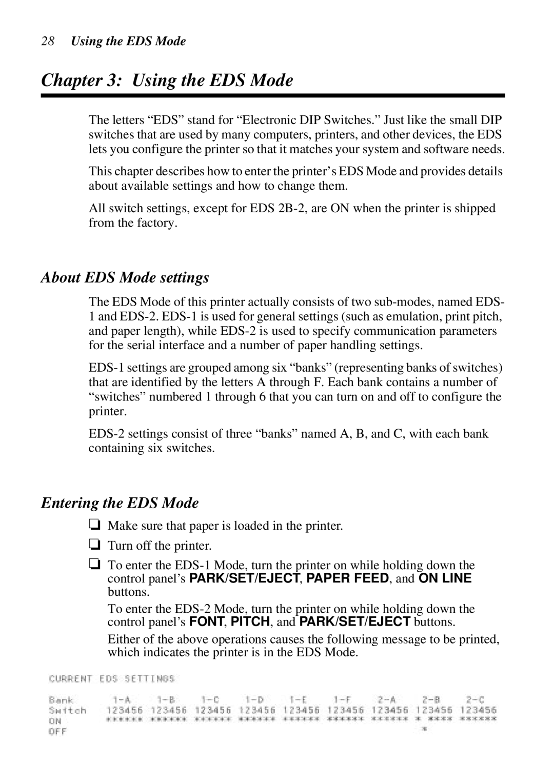 Star Micronics LC-8521 user manual Using the EDS Mode, About EDS Mode settings, Entering the EDS Mode 