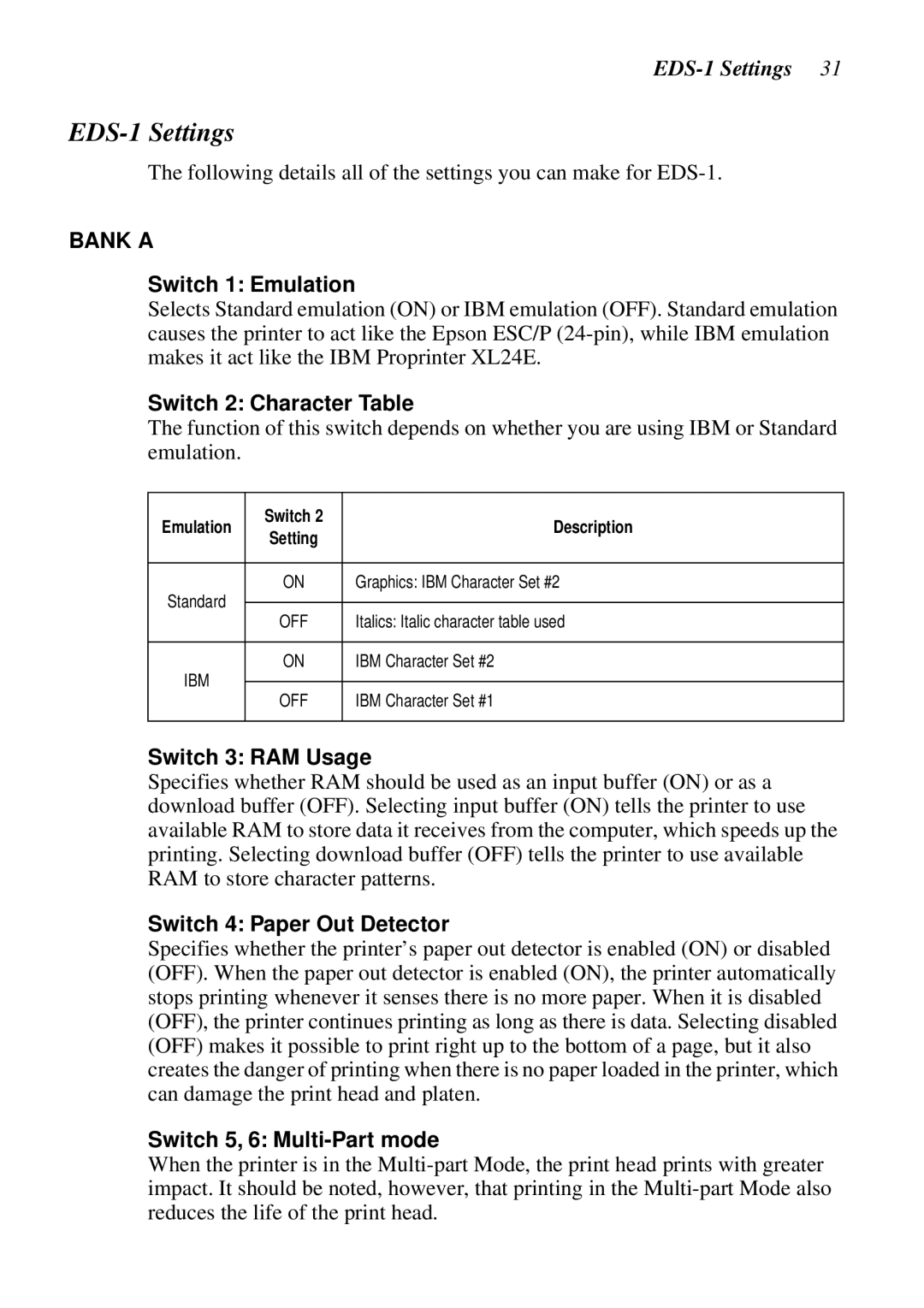 Star Micronics LC-8521 user manual EDS-1 Settings 