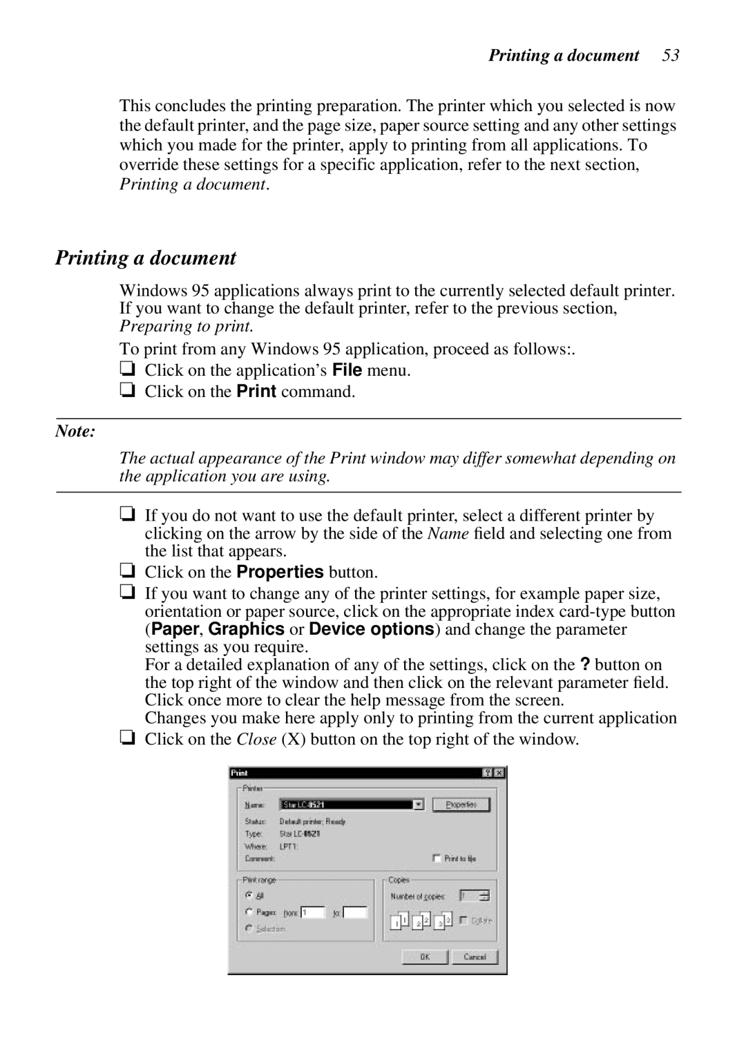 Star Micronics LC-8521 user manual Printing a document 