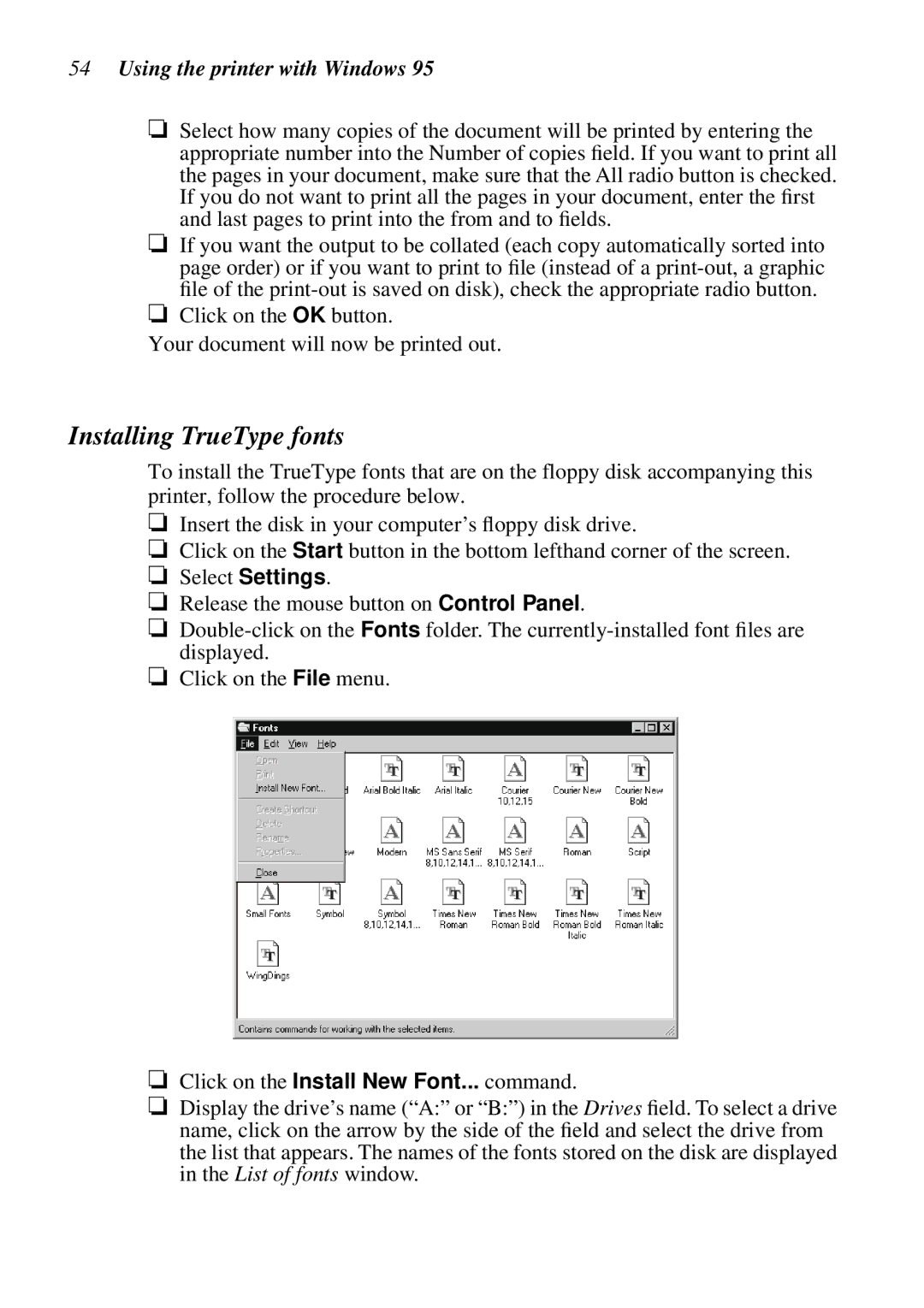 Star Micronics LC-8521 user manual Installing TrueType fonts 