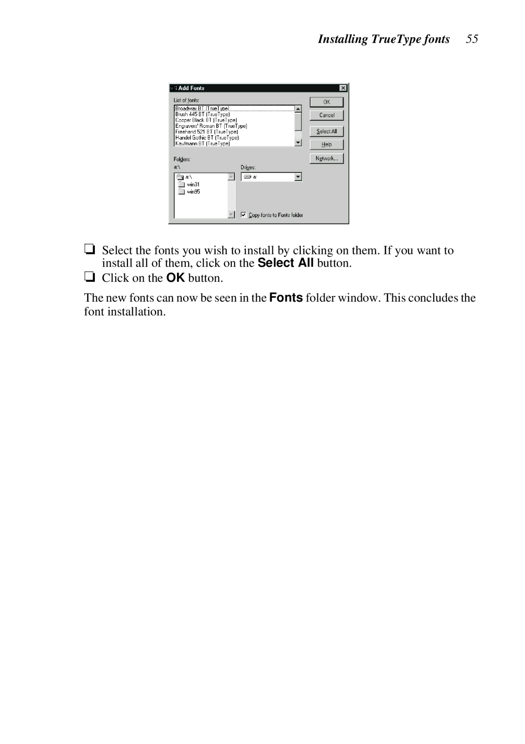 Star Micronics LC-8521 user manual Installing TrueType fonts 