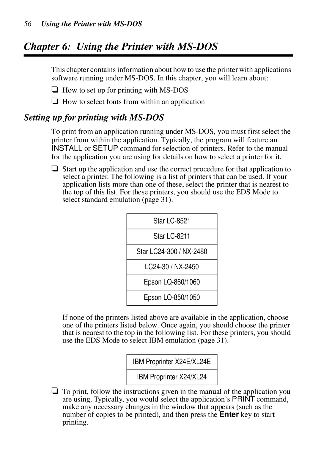 Star Micronics LC-8521 user manual Using the Printer with MS-DOS, Setting up for printing with MS-DOS 