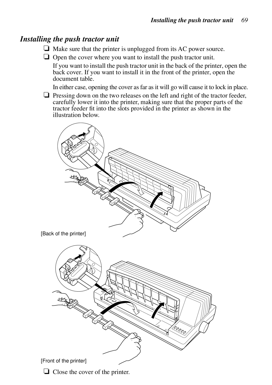 Star Micronics LC-8521 user manual Installing the push tractor unit 