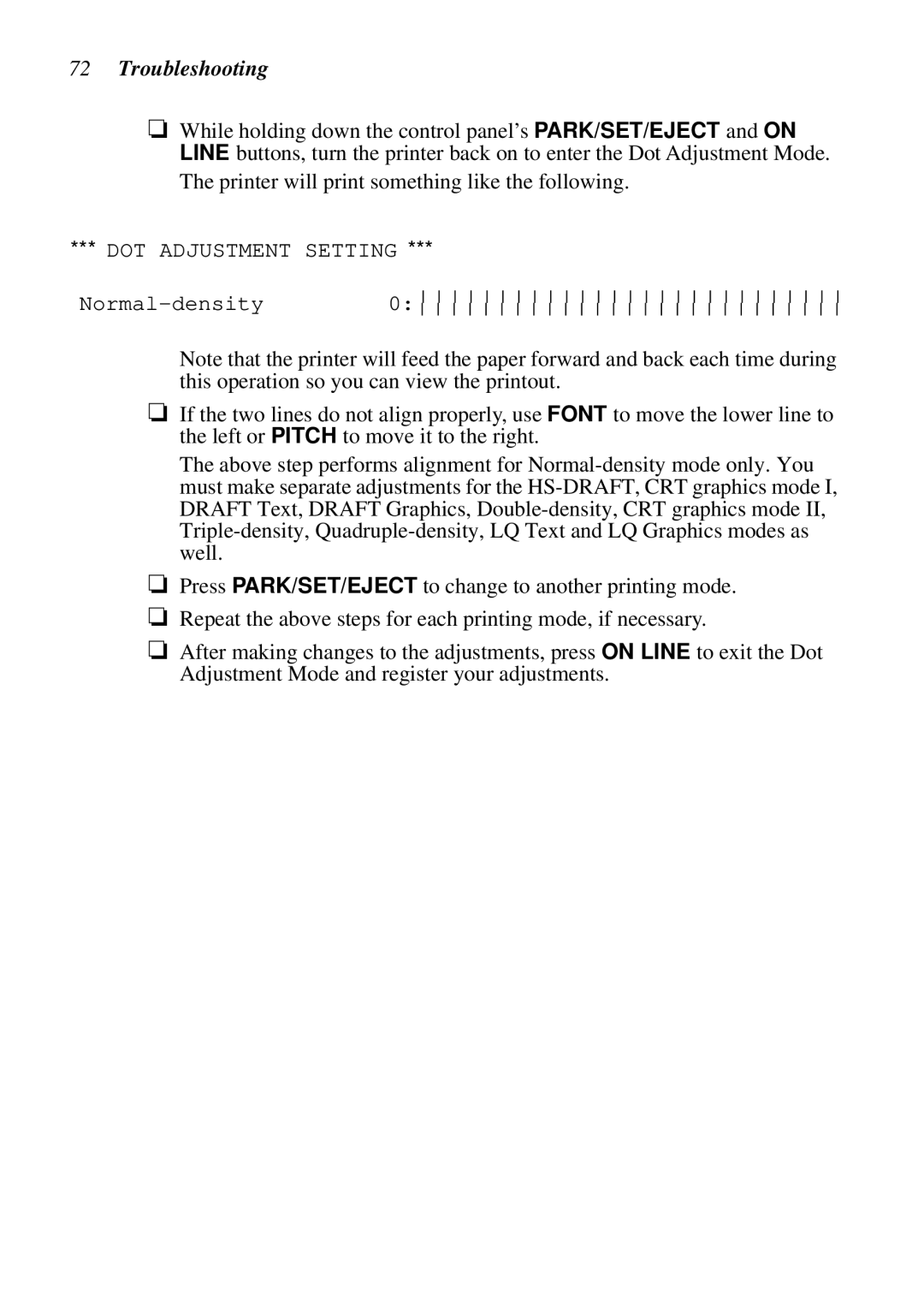 Star Micronics LC-8521 user manual DOT Adjustment Setting 