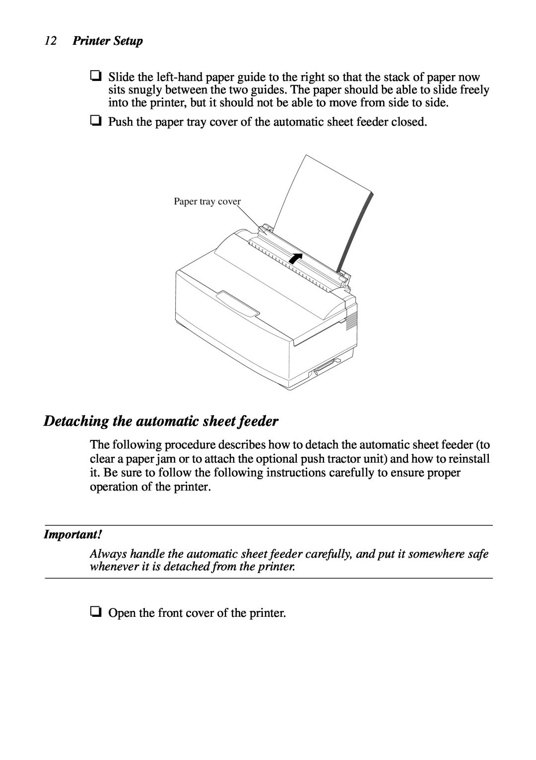 Star Micronics LC-90 NX-1010 user manual Detaching the automatic sheet feeder, Printer Setup 