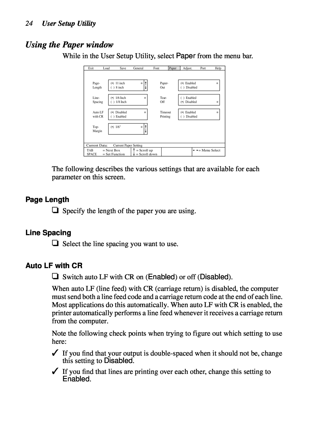 Star Micronics LC-90 NX-1010 user manual Using the Paper window, User Setup Utility 