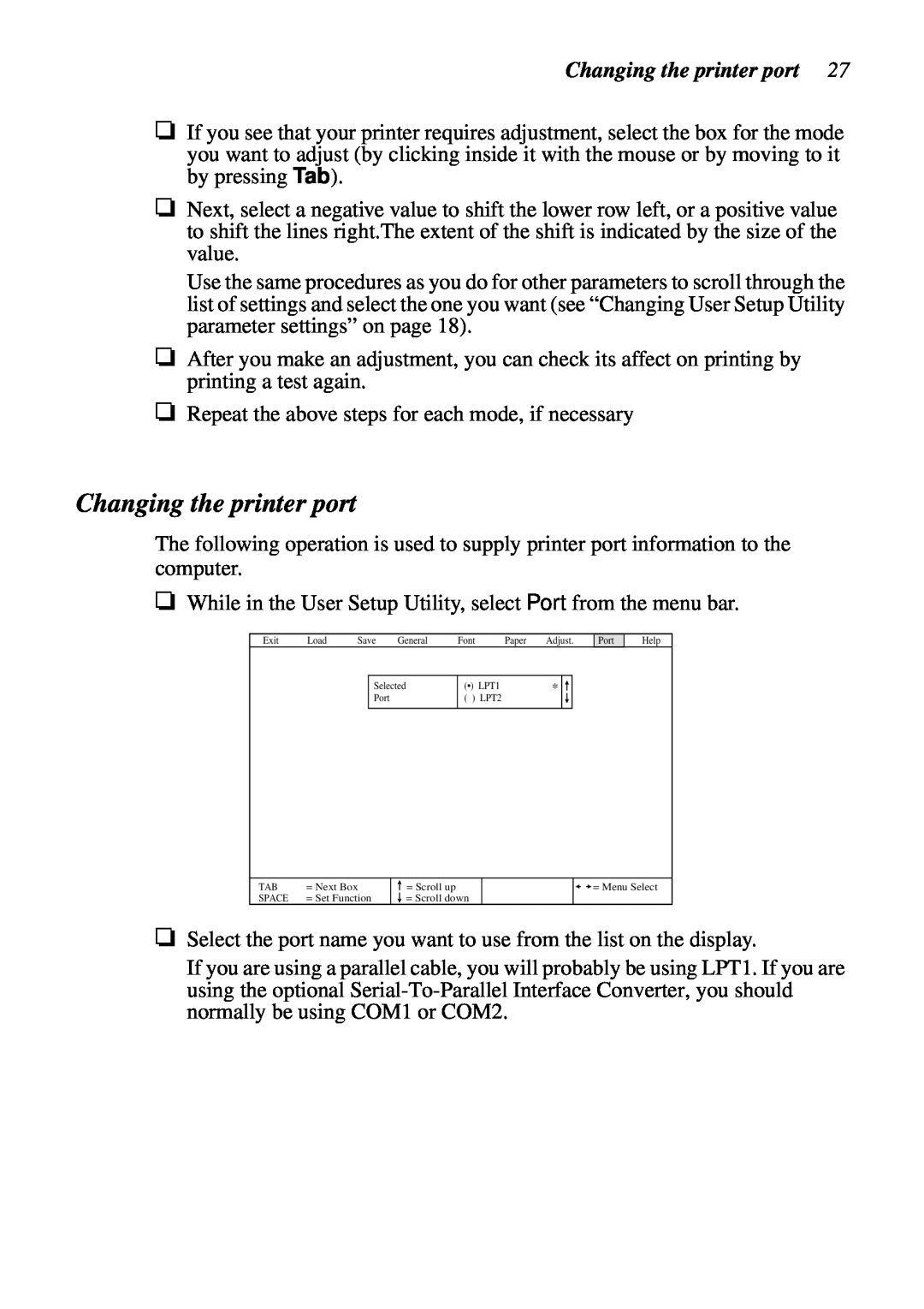 Star Micronics LC-90 NX-1010 user manual Changing the printer port 