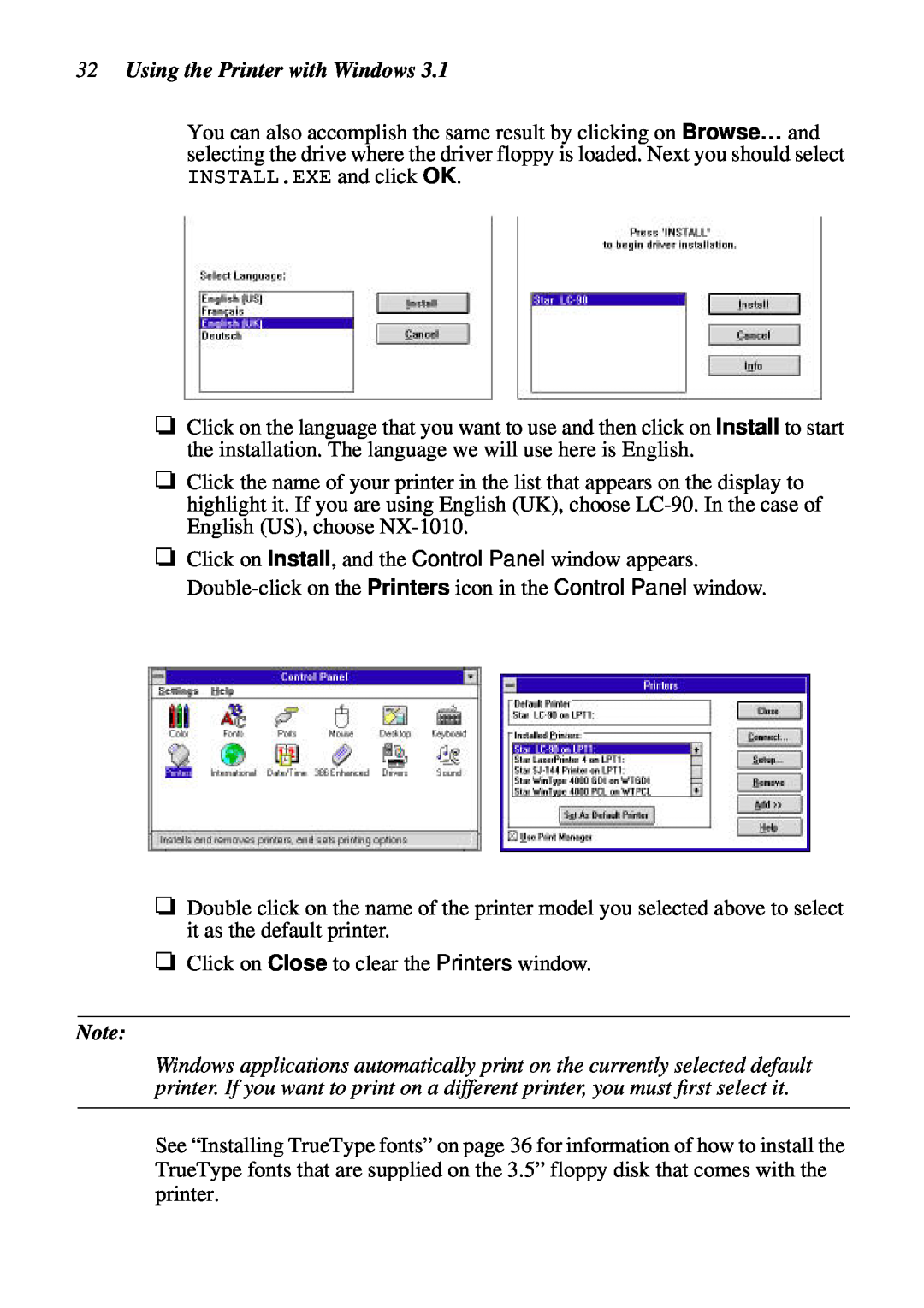 Star Micronics LC-90 NX-1010 user manual Using the Printer with Windows 