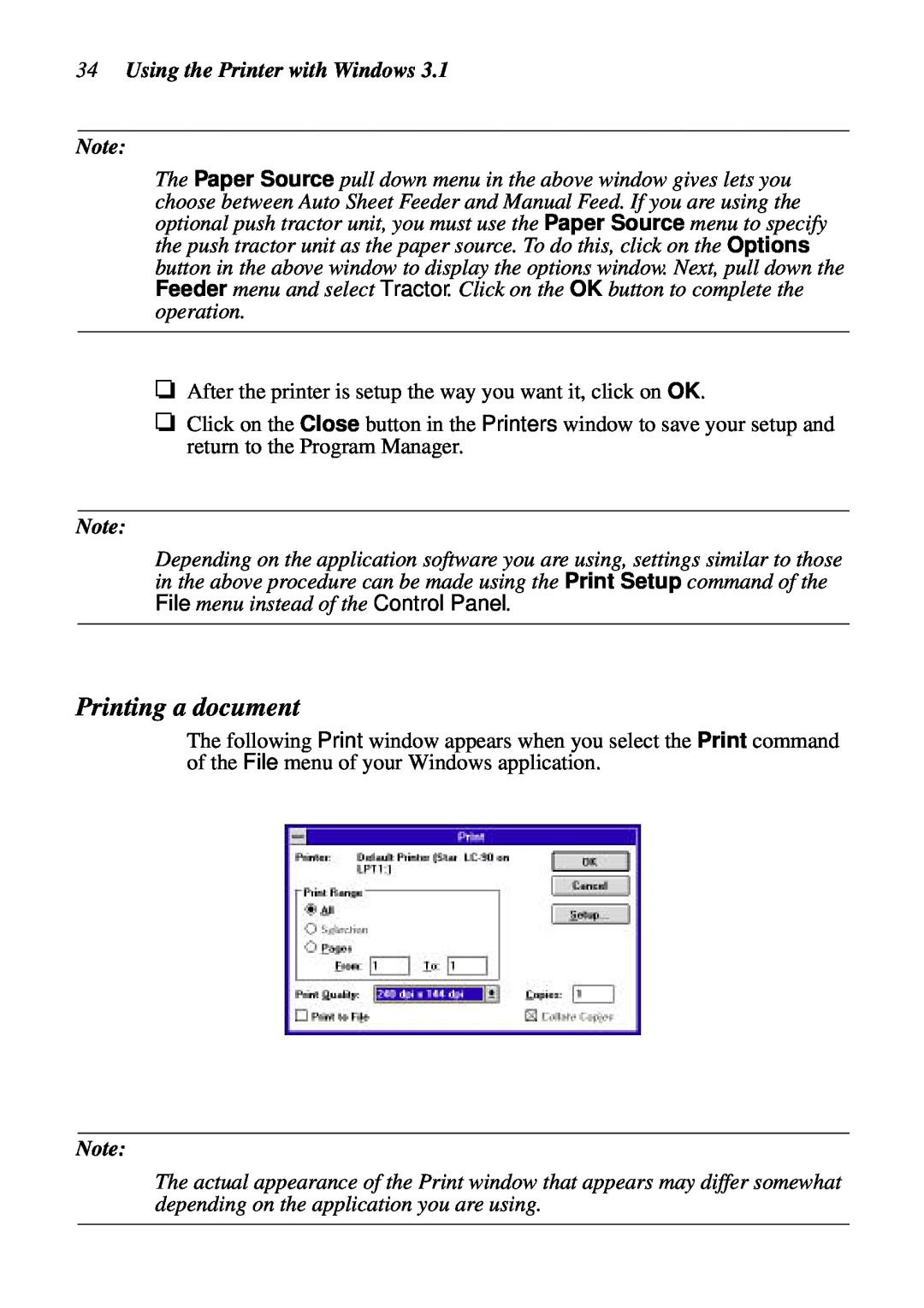 Star Micronics LC-90 NX-1010 user manual Printing a document, Using the Printer with Windows 