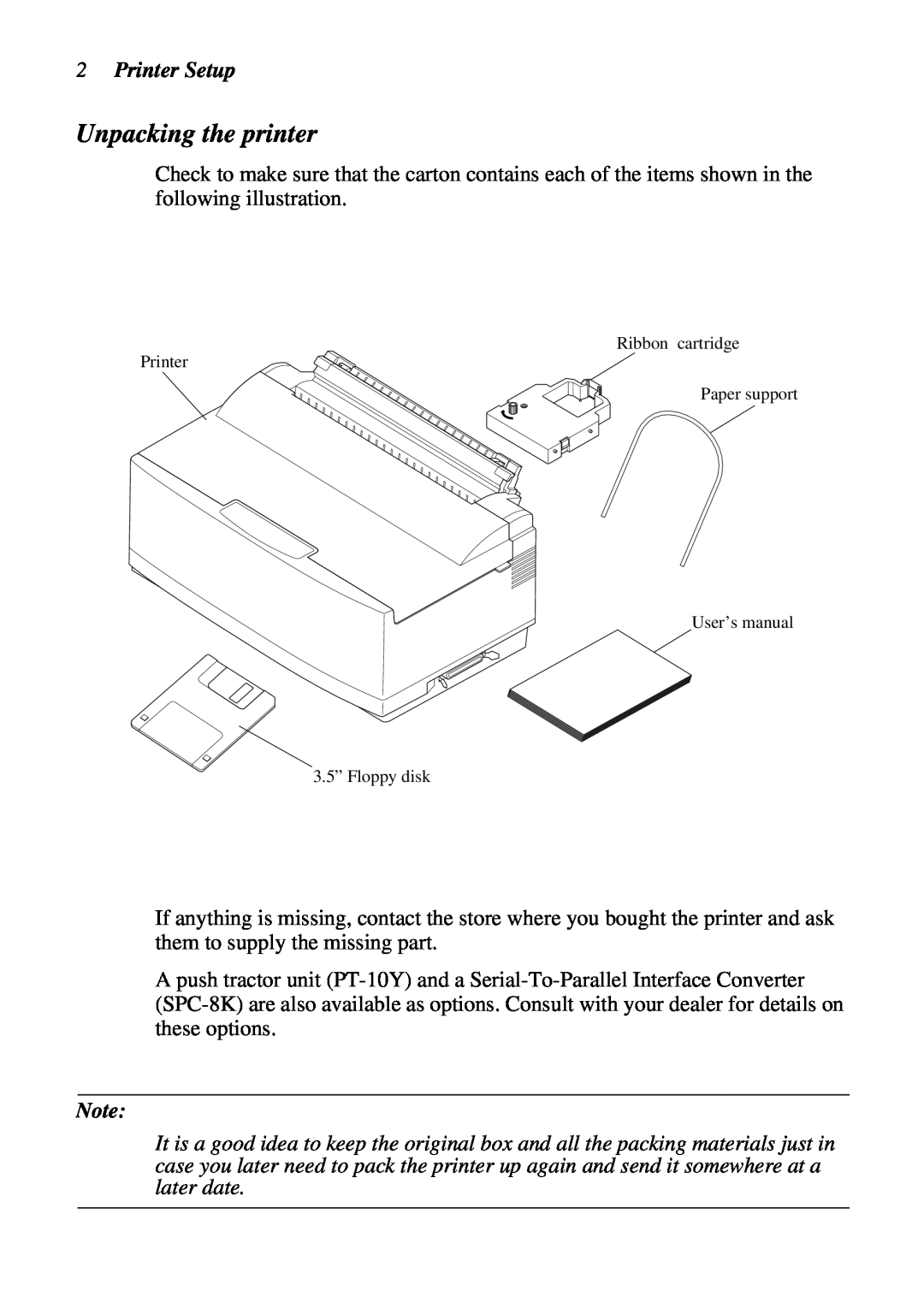 Star Micronics LC-90 NX-1010 user manual Unpacking the printer, Printer Setup 