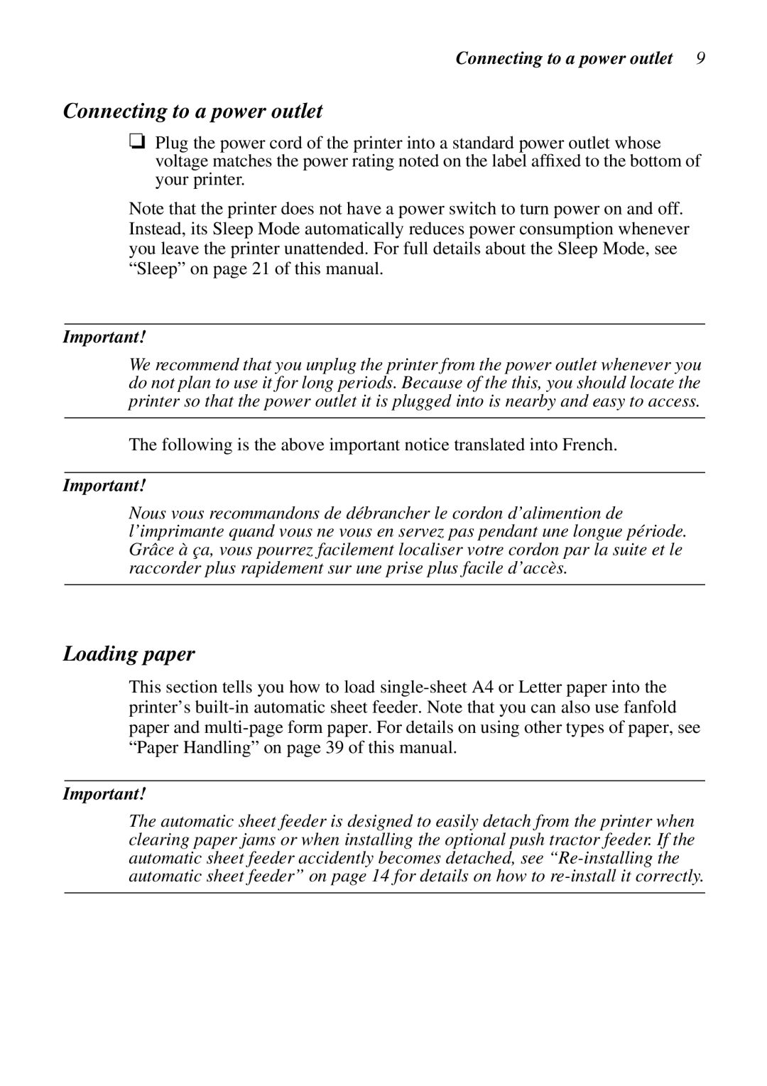 Star Micronics LC-90 NX-1010 user manual Connecting to a power outlet, Loading paper 