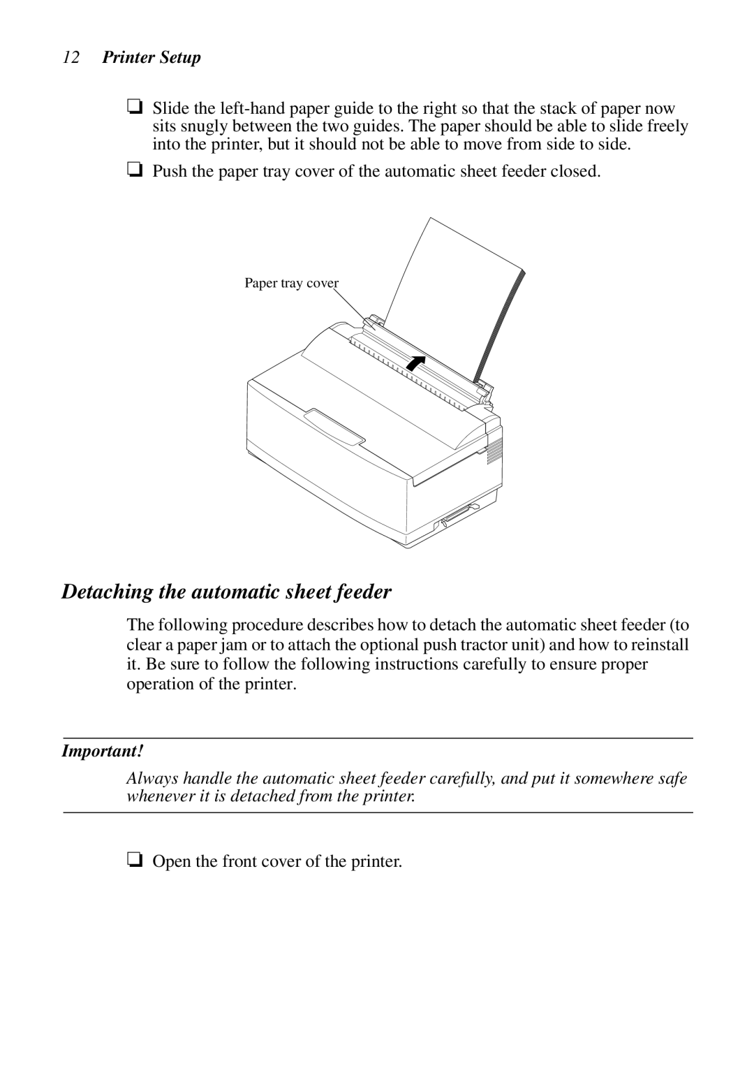 Star Micronics LC-90 NX-1010 user manual Detaching the automatic sheet feeder 