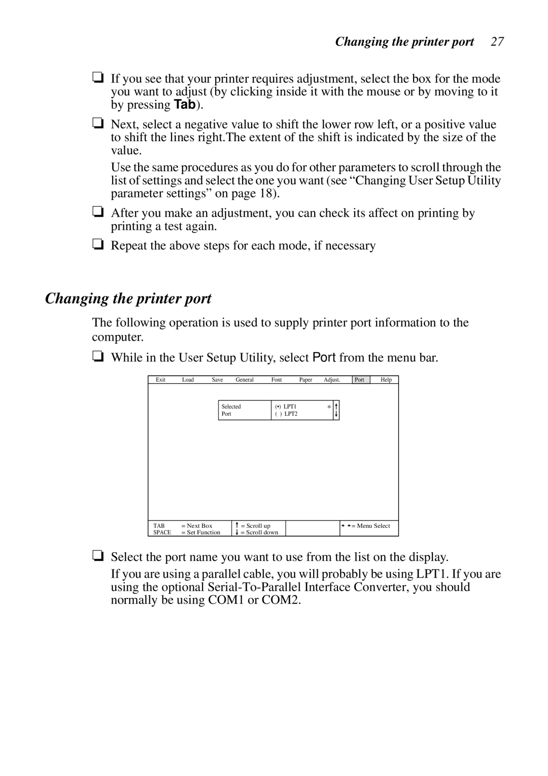 Star Micronics LC-90 NX-1010 user manual Changing the printer port 