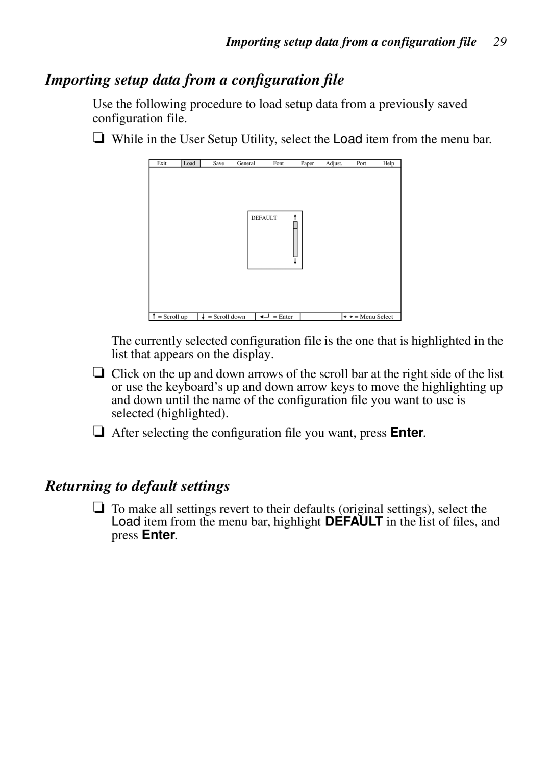 Star Micronics LC-90 NX-1010 user manual Importing setup data from a conﬁguration ﬁle, Returning to default settings 