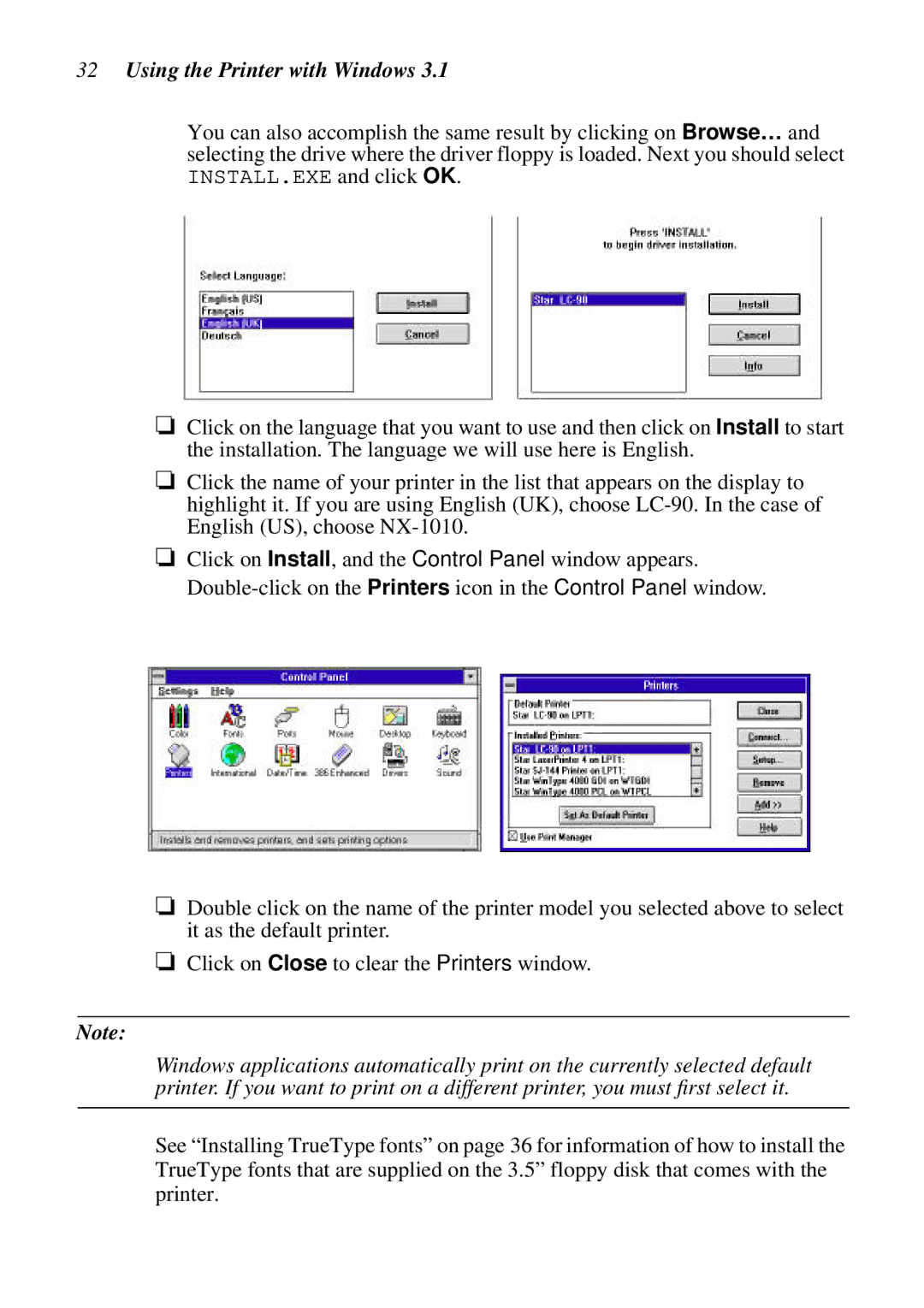 Star Micronics LC-90 NX-1010 user manual Using the Printer with Windows 