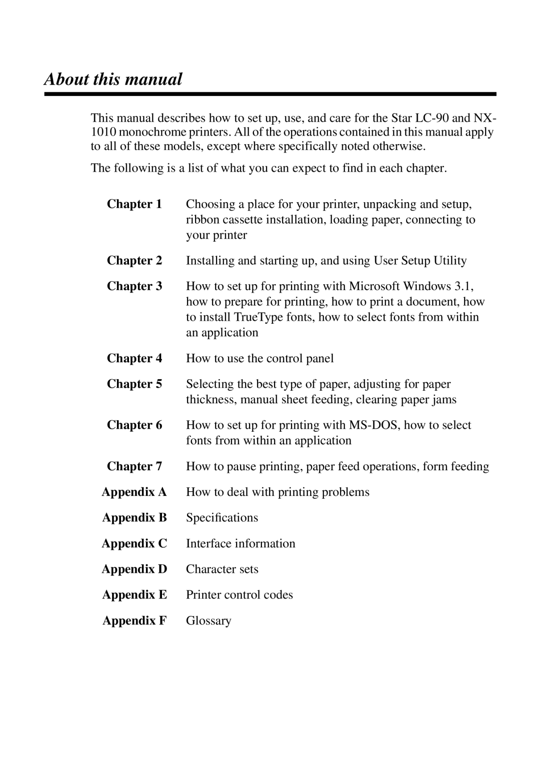 Star Micronics LC-90 NX-1010 user manual About this manual, Chapter 