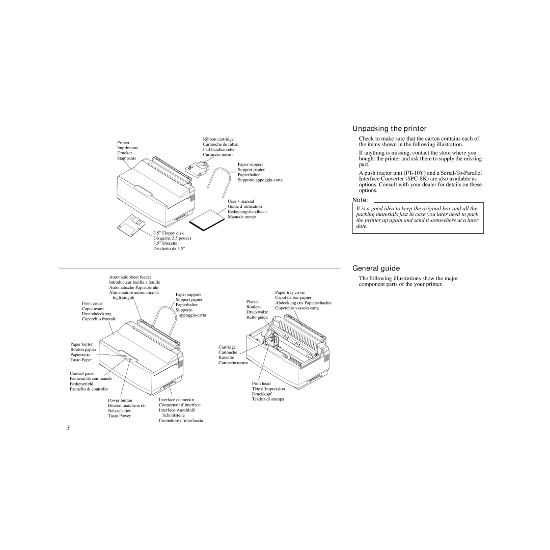 Star Micronics LC-90 manual Unpacking the printer, General guide 