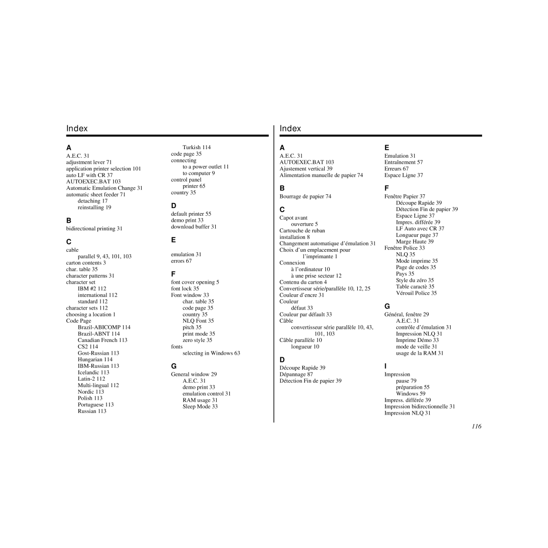 Star Micronics LC-90 manual Index, Autoexec.Bat 