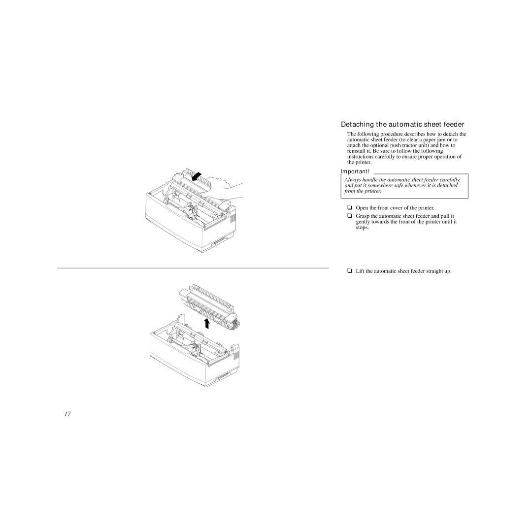 Star Micronics LC-90 manual Detaching the automatic sheet feeder 