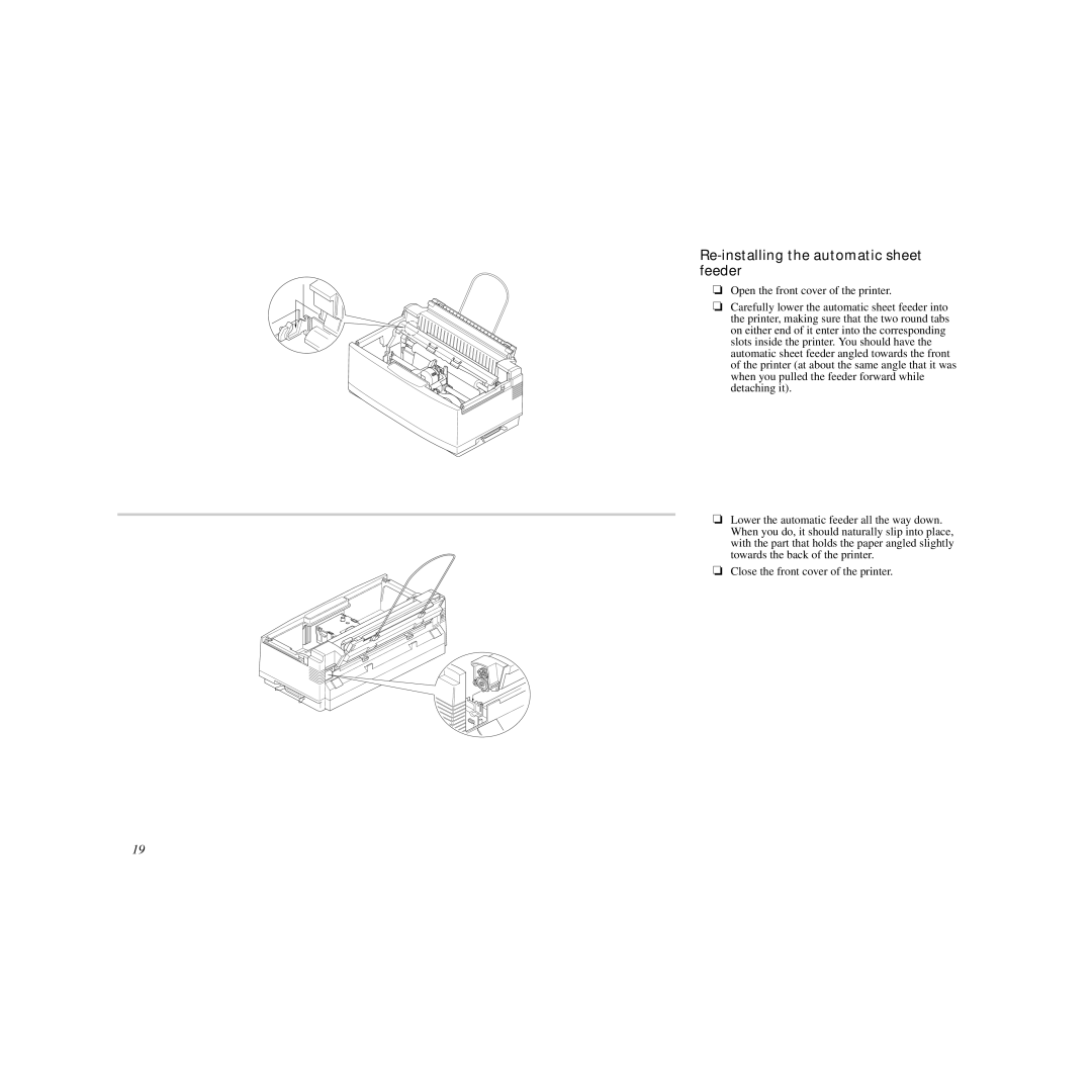 Star Micronics LC-90 manual Re-installing the automatic sheet feeder 