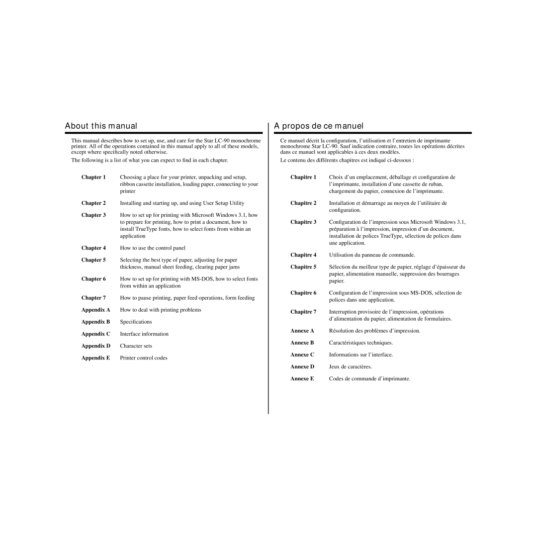 Star Micronics LC-90 About this manual, Propos de ce manuel 