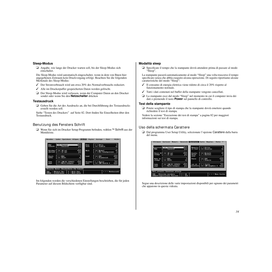 Star Micronics LC-90 manual Benutzung des Fensters Schrift, Uso della schermata Carattere 