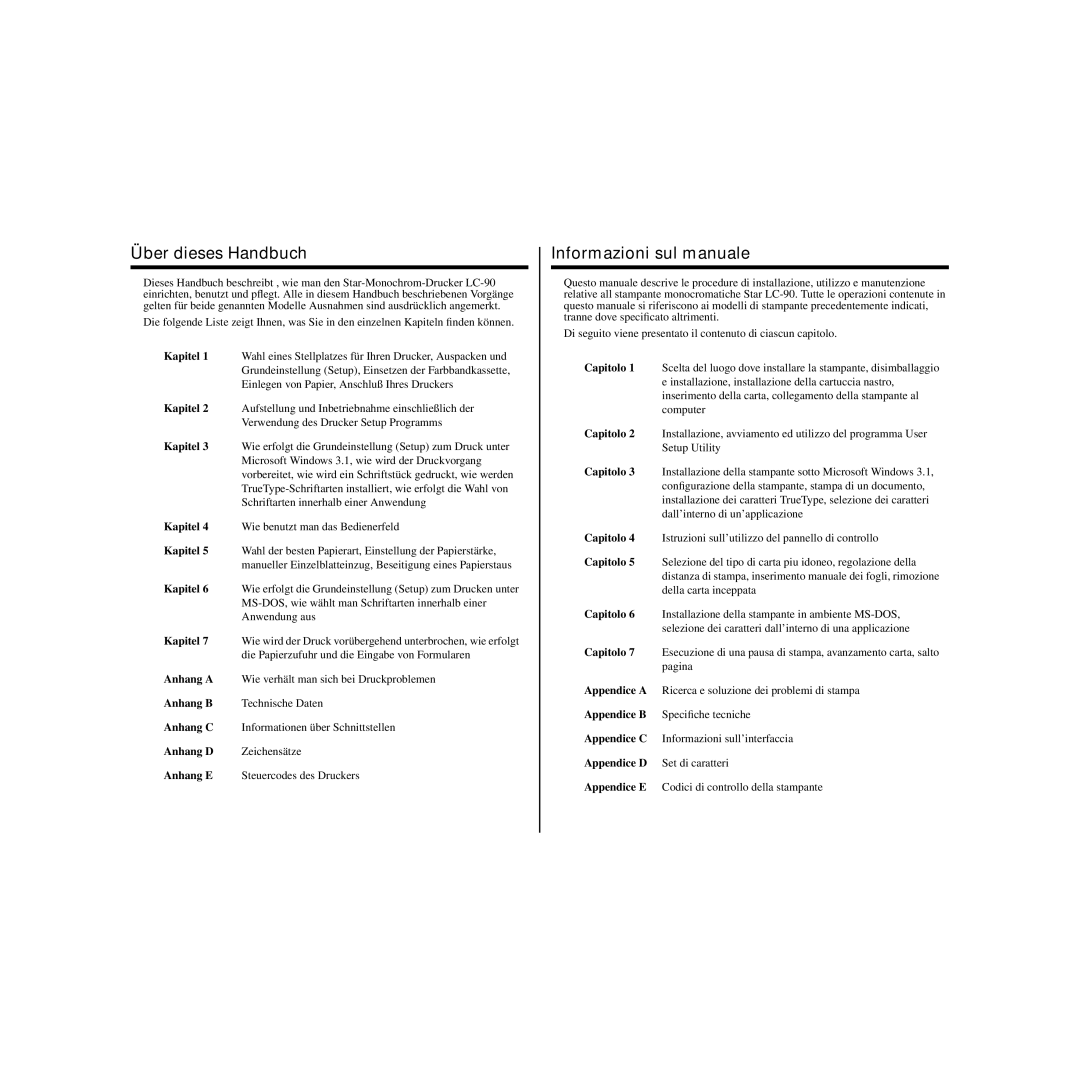 Star Micronics LC-90 Über dieses Handbuch, Informazioni sul manuale 