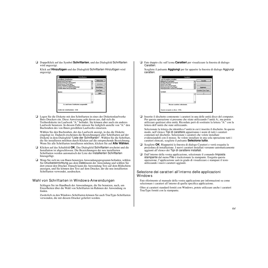 Star Micronics LC-90 manual Wahl von Schriftarten in Windows-Anwendungen, Caratteri 