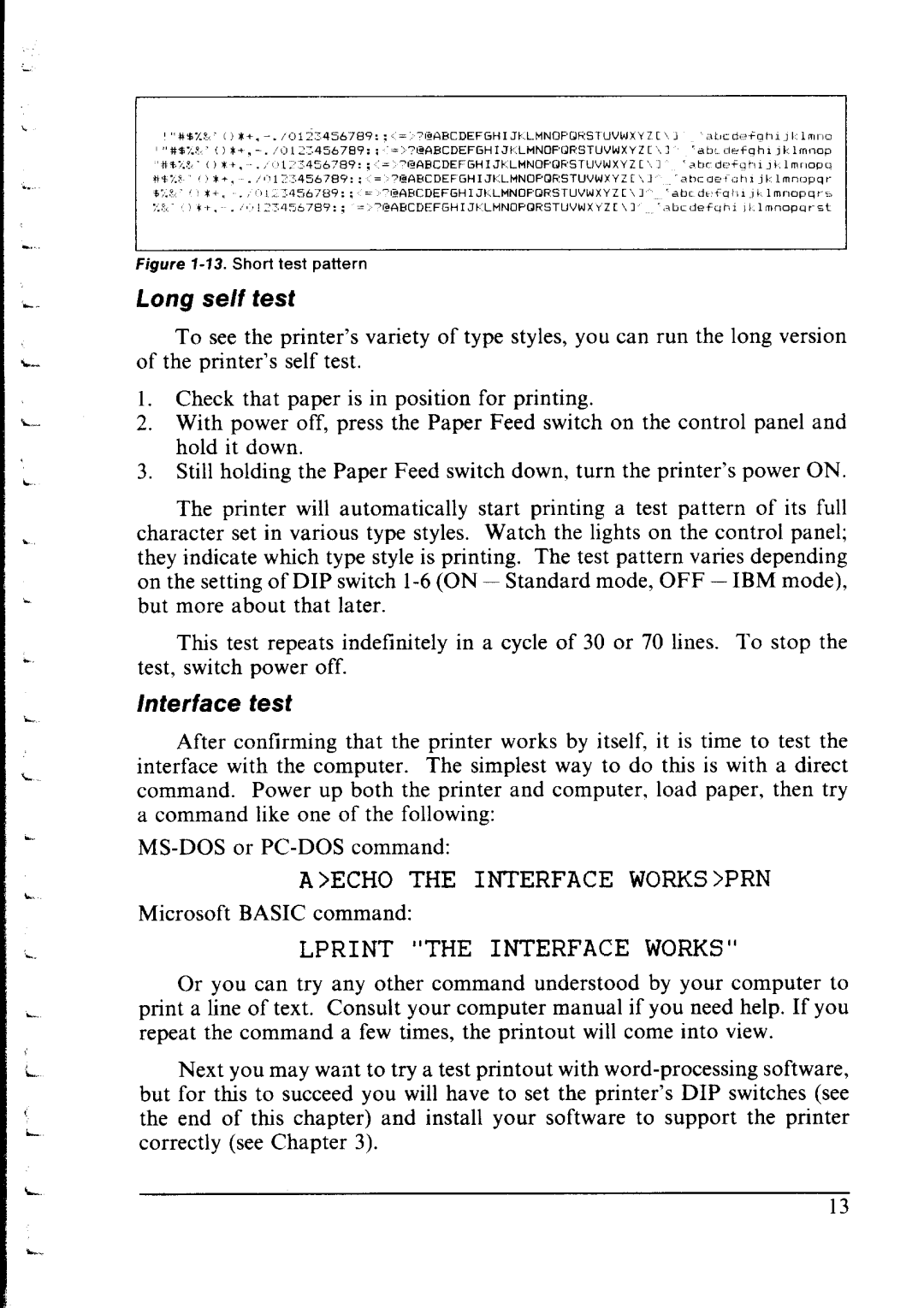 Star Micronics LC-IOII user manual Long self test, Lnterface test 