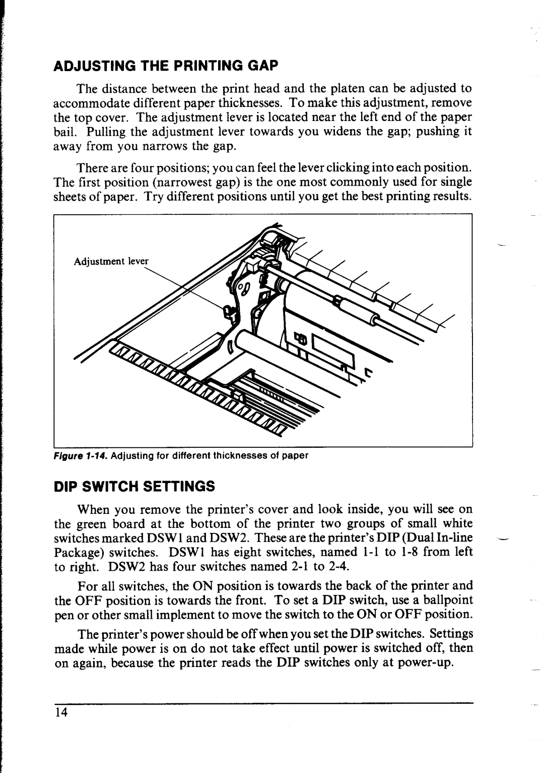 Star Micronics LC-IOII user manual Adjusting the Printing GAP 