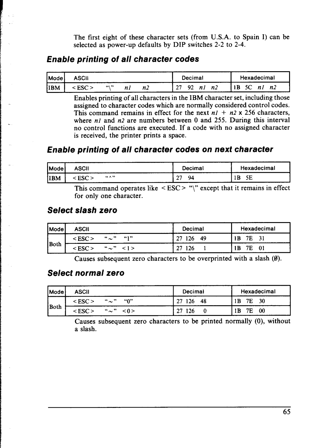 Star Micronics LC-IOII user manual Enable printing of a// character codes, Select normal zero 