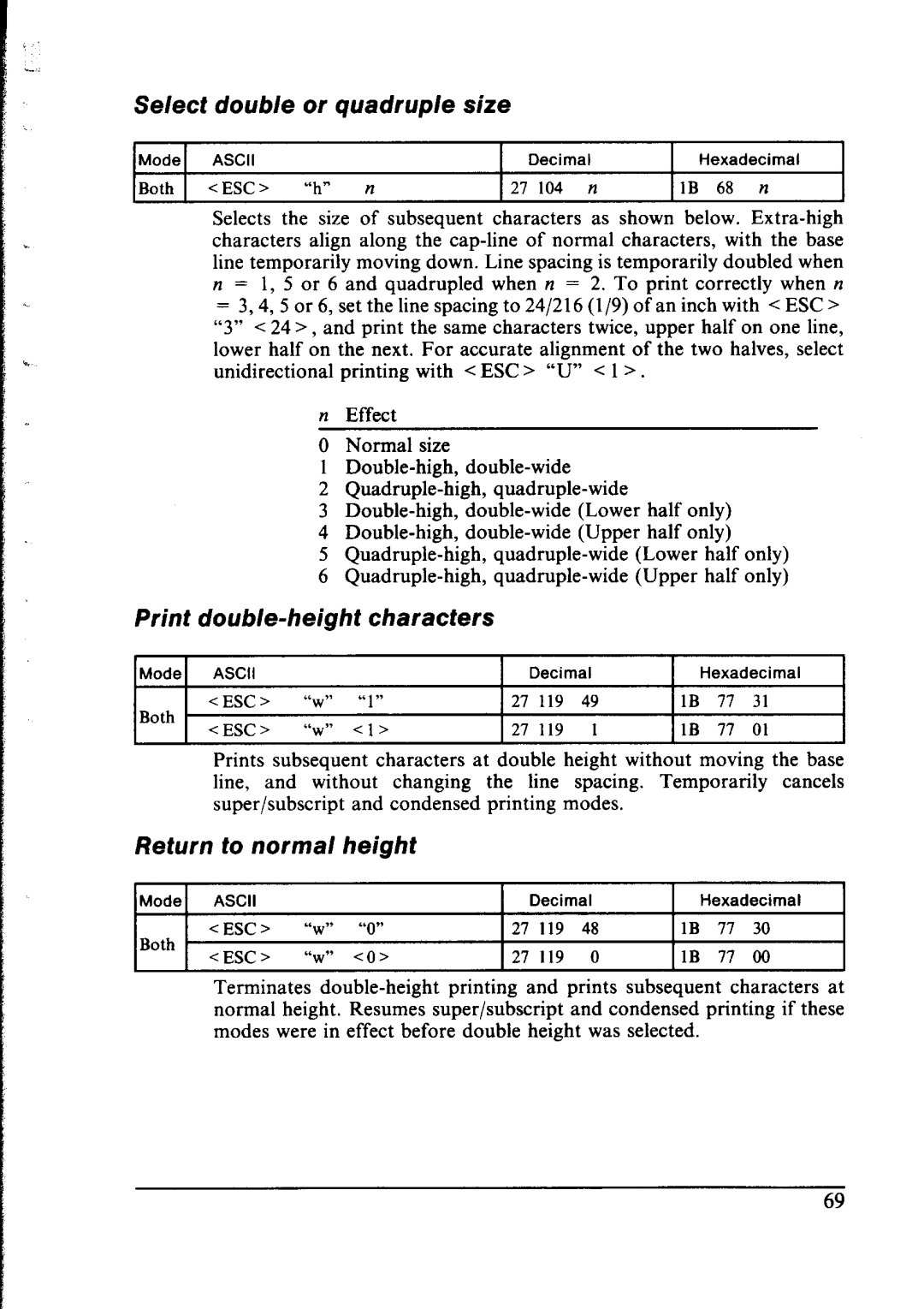 Star Micronics LC-IOII user manual Select double or quadruple size, Print, Characters, Return to normal height 