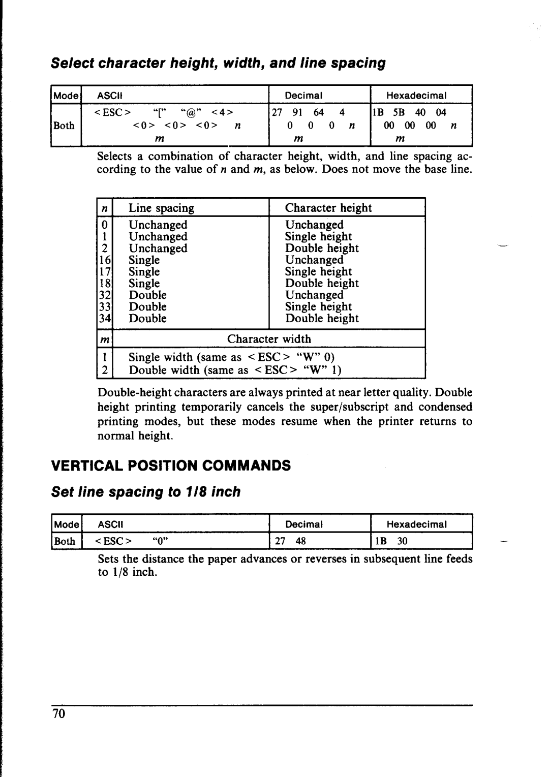 Star Micronics LC-IOII user manual Select character height, width, and line spacing, Set line spacing to 118 inch 