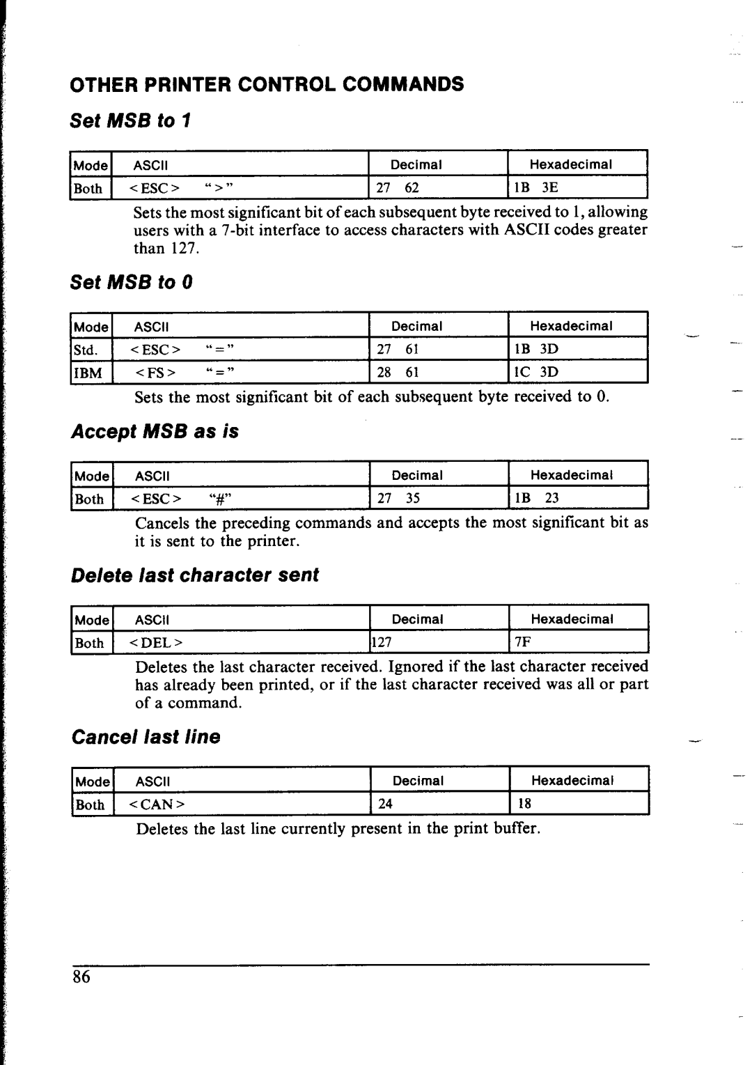 Star Micronics LC-IOII user manual Other Printer Control Commands, Msb 