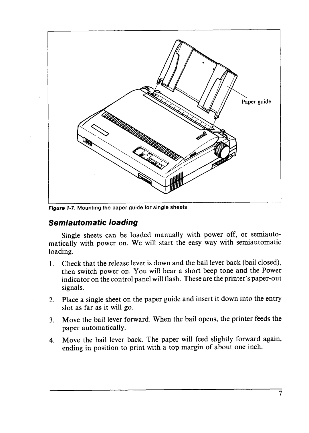 Star Micronics LC24-10 user manual Semiautomatic loading, Mounting the paper guide for single sheets 